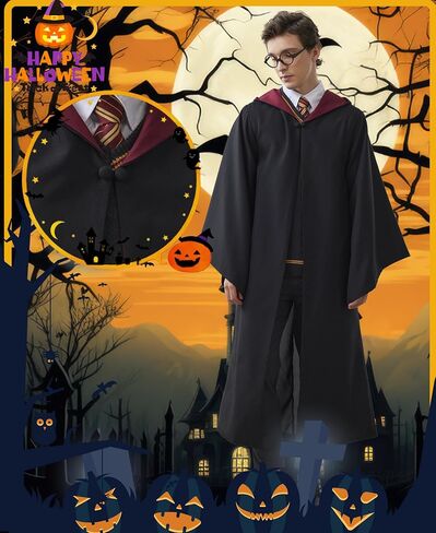 Kidukso Wizard Robe Adult Wizard Cloak with Tie Unisex Wizard Costume Hooded Uniform Magical Witch Robe Cloak Cape in Kuwait