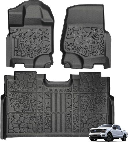 Pickup Truck Floor Mats for Ford F-150 2015-2025 | F150 Lightning 2022-2025 SuperCrew Cab TPE All Weather Car Liners Custom Fit F150 Accessories in Saudi Arabia