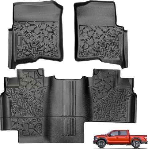 Pickup Truck Floor Mats for Ford F-150 2015-2025 | F150 Lightning 2022-2025 SuperCrew Cab TPE All Weather Car Liners Custom Fit F150 Accessories in Kuwait