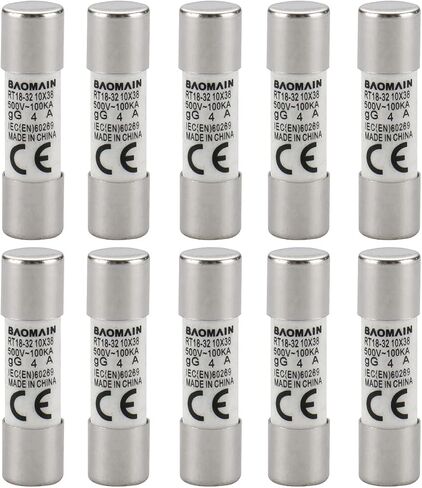 Baomain Cylindrical Fuse Holder RT18-32(X) 10mm X 38mm Fuse Base 2 Poles DIN Rail Mount with 10 PCS of RO15 Fuse (16 Amp) CE Listed in Saudi Arabia