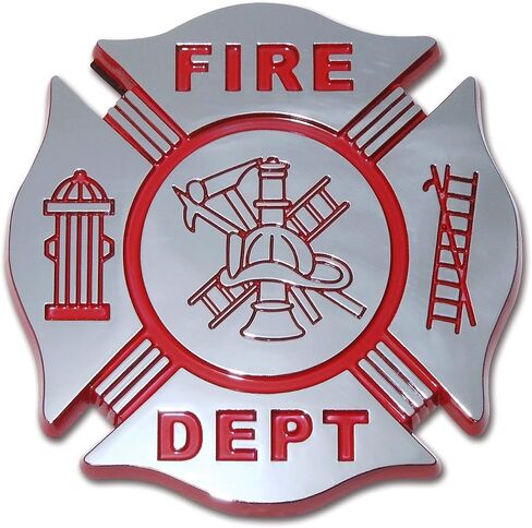 Elektroplate Fire Department Cross Symbol OEM Chrome and Red Emblem للسيارات والشاحنات وجميع السيارات | ملائمة عالمية في 2.75 "× 2.75" | مقاومة للطقس in Saudi Arabia