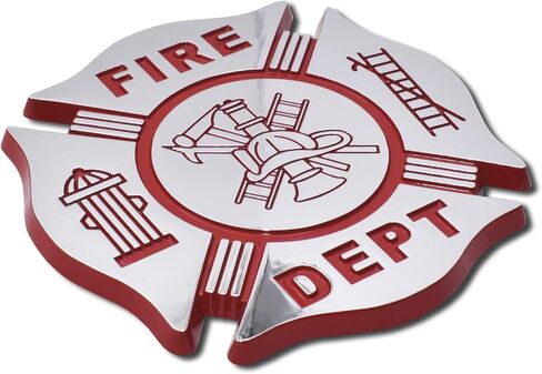 Elektroplate Fire Department Cross Symbol OEM Chrome and Red Emblem للسيارات والشاحنات وجميع السيارات | ملائمة عالمية في 2.75 "× 2.75" | مقاومة للطقس in Saudi Arabia