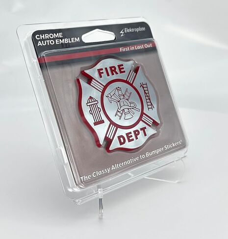 Elektroplate Fire Department Cross Symbol OEM Chrome and Red Emblem للسيارات والشاحنات وجميع السيارات | ملائمة عالمية في 2.75 "× 2.75" | مقاومة للطقس in Saudi Arabia