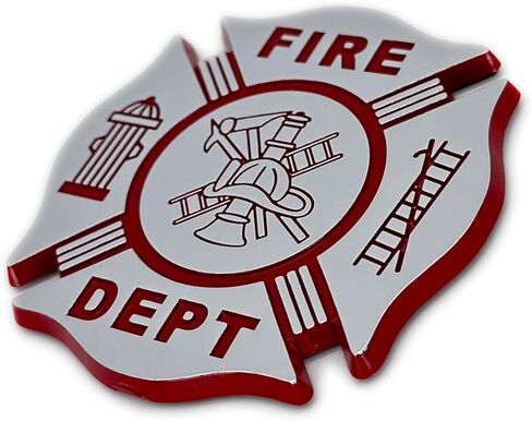 Elektroplate Fire Department Cross Symbol OEM Chrome and Red Emblem للسيارات والشاحنات وجميع السيارات | ملائمة عالمية في 2.75 "× 2.75" | مقاومة للطقس in Saudi Arabia