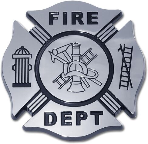 Elektroplate Fire Department Cross Symbol OEM Chrome and Red Emblem for Cars, Trucks, and All Auto | Universal Fit at 2.75" x 2.75" | Weatherproof in Saudi Arabia