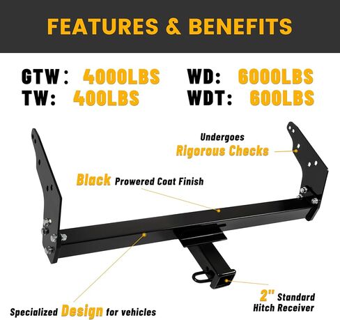 Kuafu Class 3 Trailer Tow Hitch متوافق مع 1983-2004 Chevy Chevrolet S10/ GMC Sonoma S15/ Isuzu Hombre Black 2 بوصة in Kuwait