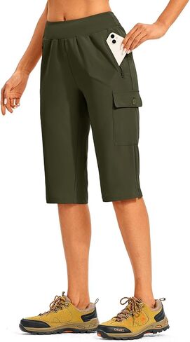 TBMPOY Womens 15" Long Hiking Shorts Below Knee Length Cargo Capri Bermuda Water Resistant Lightweight Stretch 3 Pockets in Saudi Arabia