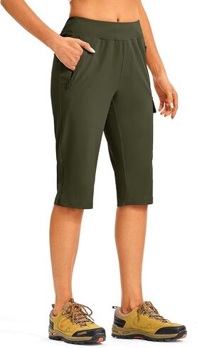 TBMPOY Womens 15" Long Hiking Shorts Below Knee Length Cargo Capri Bermuda Water Resistant Lightweight Stretch 3 Pockets in Saudi Arabia