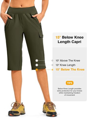 TBMPOY Womens 15" Long Hiking Shorts Below Knee Length Cargo Capri Bermuda Water Resistant Lightweight Stretch 3 Pockets in Saudi Arabia