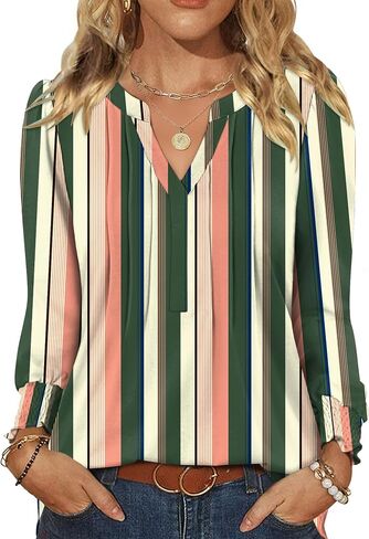 LOMON Womens Tops Dressy Casual Pleated Ruffle Long Sleeve Tunics Tops to Wear with Leggings V Neck Work Blouse in Saudi Arabia