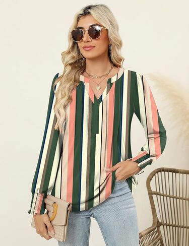 LOMON Womens Tops Dressy Casual Pleated Ruffle Long Sleeve Tunics Tops to Wear with Leggings V Neck Work Blouse in Saudi Arabia