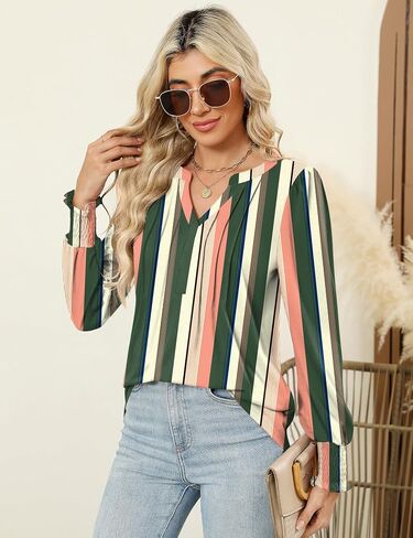 LOMON Womens Tops Dressy Casual Pleated Ruffle Long Sleeve Tunics Tops to Wear with Leggings V Neck Work Blouse in Saudi Arabia