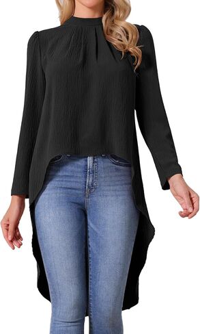 Seta T Women's High Low Tops Long Sleeve Back Keyhole Round Neck Asymmetrical Hem Tops Dressy Casual Blouse in Saudi Arabia