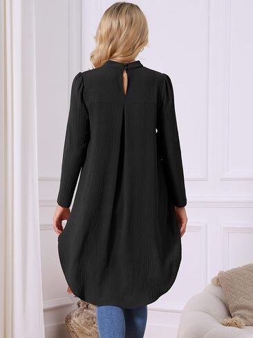 Seta T Women's High Low Tops Long Sleeve Back Keyhole Round Neck Asymmetrical Hem Tops Dressy Casual Blouse in Saudi Arabia