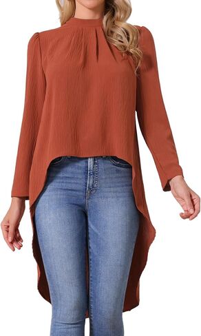 Seta T Women's High Low Tops Long Sleeve Back Keyhole Round Neck Asymmetrical Hem Tops Dressy Casual Blouse in Saudi Arabia