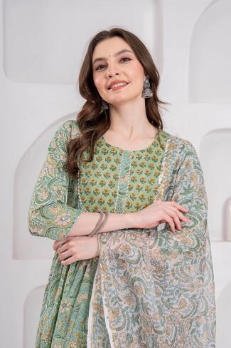 مجموعة من القطن النسائي أناركالي كورتا - فستان تونك هندي مع بانت ودوباتا - على استعداد لارتداء بدلة شالوار كاميز للنساء in Saudi Arabia