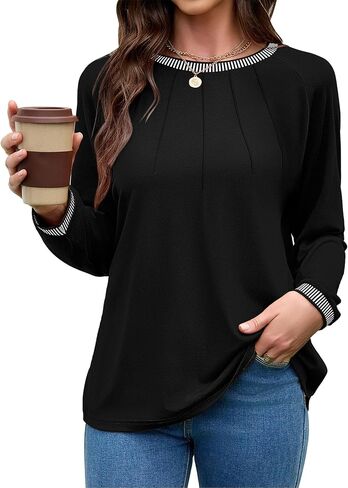 Long Sleeve Shirts for Women Fall Business Casual Blouses Crewneck Pleated Work Tunic Tops 2025 in Saudi Arabia