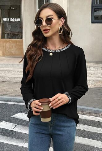 Long Sleeve Shirts for Women Fall Business Casual Blouses Crewneck Pleated Work Tunic Tops 2025 in Saudi Arabia