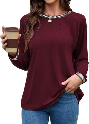 Long Sleeve Shirts for Women Fall Business Casual Blouses Crewneck Pleated Work Tunic Tops 2025 in Saudi Arabia