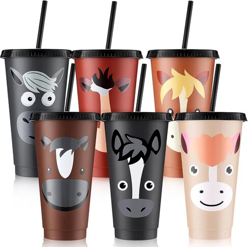 Mifoci Horse Party Favors Horse Cups with Lid Straw 24 oz Plastic Drink Cups Bulk Reusable Horse Tumblers for Horse Theme Party Supplies Christmas Thanksgiving Birthday Gifts(12 Pack) in Saudi Arabia