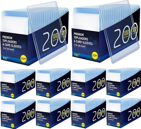 200 Card Sleeves Top Loaders for Cards, 3"x4" Baseball Card Protectors Hard Plastic, Toploads for Cards, Hard Card Sleeves, Sports Card Holder for Trading Card (100 Top loaders + 100 Soft Sleeves) in Kuwait