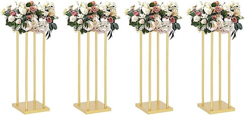 Vincidern 4Pcs Wedding Centerpieces for Tables, 23.6in Metal Flower Stand Gold Wedding Centerpieces Tall Vases Geometric Flower Stand for Wedding Decorations, Birthday, Event, Home in Kuwait