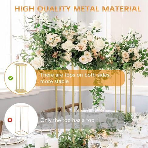Vincidern 4Pcs Wedding Centerpieces for Tables, 23.6in Metal Flower Stand Gold Wedding Centerpieces Tall Vases Geometric Flower Stand for Wedding Decorations, Birthday, Event, Home in Kuwait