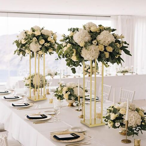 Vincidern 4Pcs Wedding Centerpieces for Tables, 23.6in Metal Flower Stand Gold Wedding Centerpieces Tall Vases Geometric Flower Stand for Wedding Decorations, Birthday, Event, Home in Kuwait