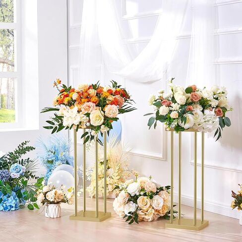 Vincidern 4Pcs Wedding Centerpieces for Tables, 23.6in Metal Flower Stand Gold Wedding Centerpieces Tall Vases Geometric Flower Stand for Wedding Decorations, Birthday, Event, Home in Kuwait