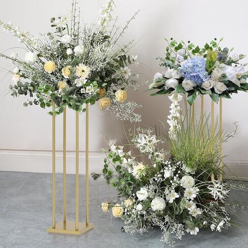 Vincidern 4Pcs Wedding Centerpieces for Tables, 23.6in Metal Flower Stand Gold Wedding Centerpieces Tall Vases Geometric Flower Stand for Wedding Decorations, Birthday, Event, Home in Kuwait