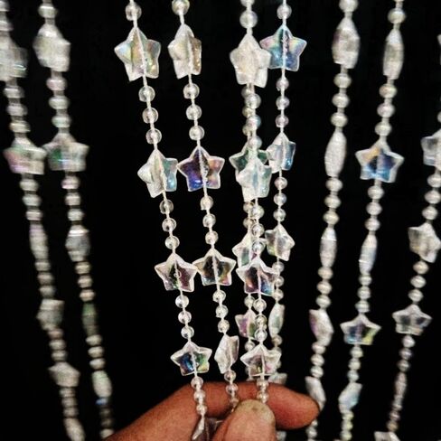 ave split Beaded Curtain Doorways Star Acrylic Hanging Door Beads String Curtains Tassel Room Divider Screen Decor for Doorway Window Living Room Wedding 049Star (Shiny Transparent Stars) in Kuwait