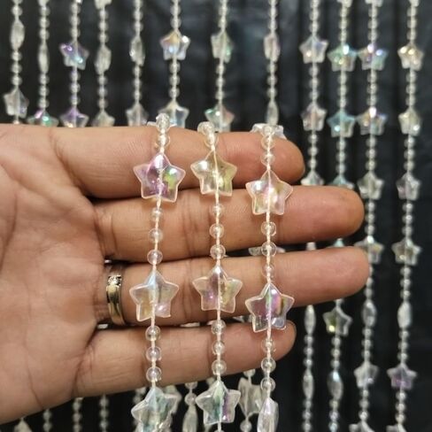 ave split Beaded Curtain Doorways Star Acrylic Hanging Door Beads String Curtains Tassel Room Divider Screen Decor for Doorway Window Living Room Wedding 049Star (Shiny Transparent Stars) in Kuwait