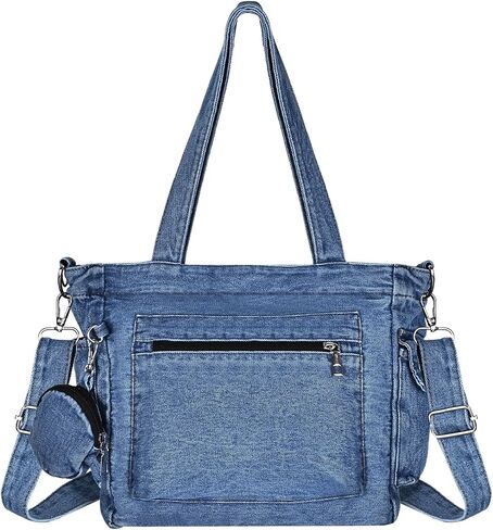Denim Tote Bag, Large Capacity Jean Purses for Women Denim Crossbody Handbags with Small Purse in Saudi Arabia