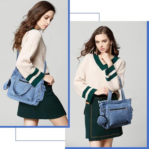 Denim Tote Bag, Large Capacity Jean Purses for Women Denim Crossbody Handbags with Small Purse in Saudi Arabia