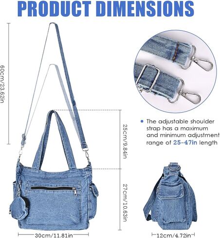 Denim Tote Bag, Large Capacity Jean Purses for Women Denim Crossbody Handbags with Small Purse in Saudi Arabia
