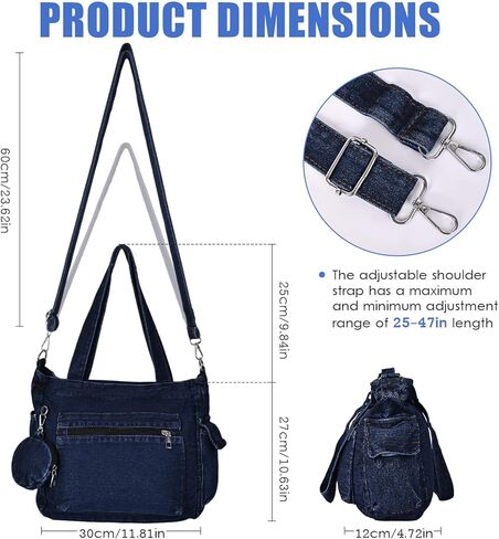 Denim Tote Bag, Large Capacity Jean Purses for Women Denim Crossbody Handbags with Small Purse in Kuwait