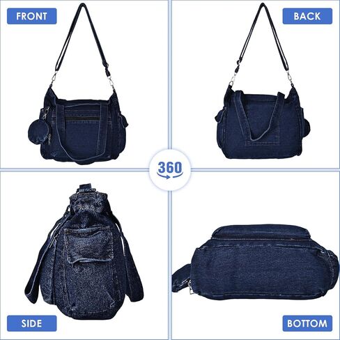 Denim Tote Bag, Large Capacity Jean Purses for Women Denim Crossbody Handbags with Small Purse in Kuwait