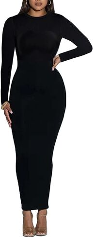 Women's Long Sleeve Bodycon Dress - Maxi Casual Fall Club Party Long Tight Pencil Dresses in Saudi Arabia