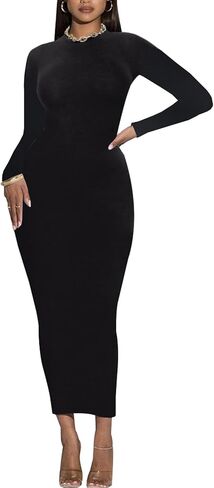 Women's Long Sleeve Bodycon Dress - Maxi Casual Fall Club Party Long Tight Pencil Dresses in Saudi Arabia