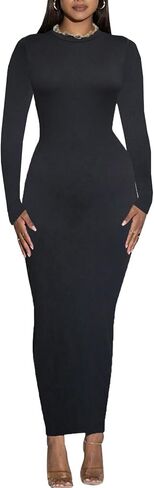 Women's Long Sleeve Bodycon Dress - Maxi Casual Fall Club Party Long Tight Pencil Dresses in Saudi Arabia