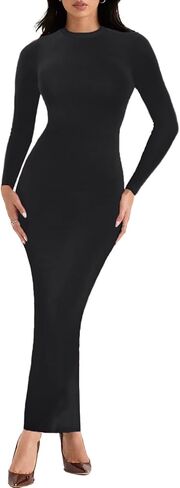 Women's Long Sleeve Bodycon Dress - Maxi Casual Fall Club Party Long Tight Pencil Dresses in Saudi Arabia