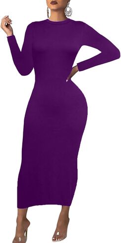 Women's Long Sleeve Bodycon Dress - Maxi Casual Fall Club Party Long Tight Pencil Dresses in Saudi Arabia