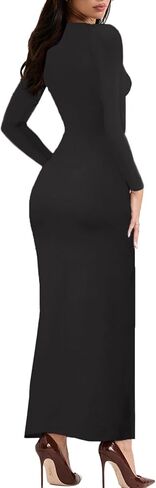 Women's Long Sleeve Bodycon Dress - Maxi Casual Fall Club Party Long Tight Pencil Dresses in Saudi Arabia