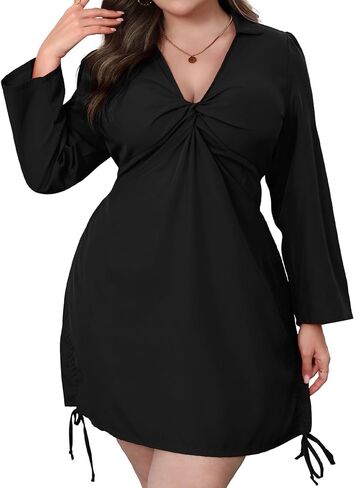 Women‘s Plus Size Dress Long Sleeve V Neck A Line Mini Short Cocktail Summer Casual Dress in Kuwait