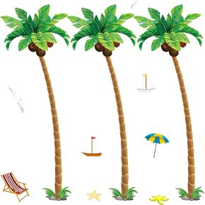 3 Pcs Jointed Palm Tree with Tissue Fronds Durable Cardstock Paper Palm Trees for Hawaiian Summer Luau Party Decoration, 5 Feet