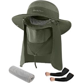 Fishing Hat for Men & Women, Outdoor UV Sun Protection Wide Brim Hat with Face Cover & Neck Flap for Hiking Beach Hats