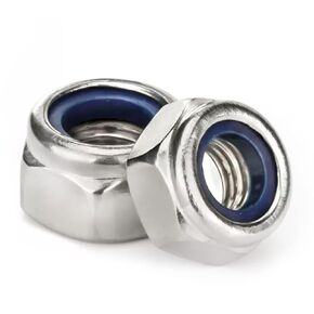 M12 Nylon Insert Lock Nuts, M12-1.75 Nylon Locknuts 304 Stainless Steel 18-8 Lock Nuts, Pack of 10