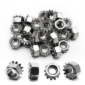 50 Pieces K-Lock Nuts with External Tooth Washer, 8-32 Stainless Steel Kep Lock Nut