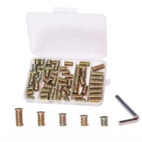 1/4-20 Threaded Inserts,Wood Inserts, Steel Threaded Inserts for Wood Furniture Screw,Furniture Nuts,58pcs 1/4"-20 x 13mm/15mm/17mm/20mm/25mm Threaded Inserts Kit with Hex Wrench (58pcs)