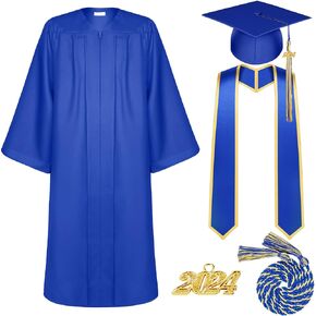 Unisex Adult Graduation Gown Cap Tassel Set Matte Uniforms 2024 Charms Cord and Stole for College High School Graduate